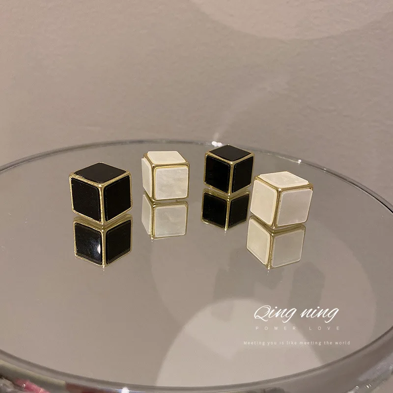 

new statement geometric black cubic earrings