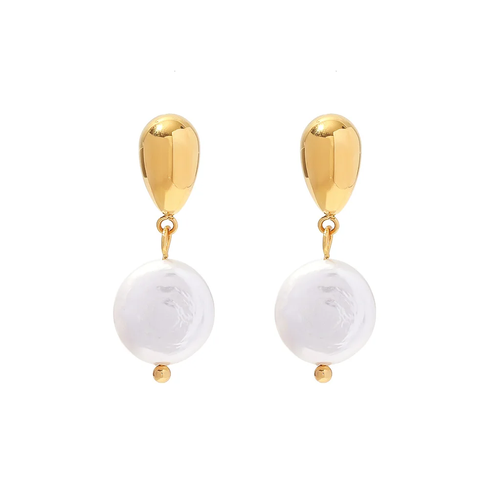 

Ins 18k Gold Plated Earring Stainless Steel Natural Freshwater Pearl Pendant Earrings For Women