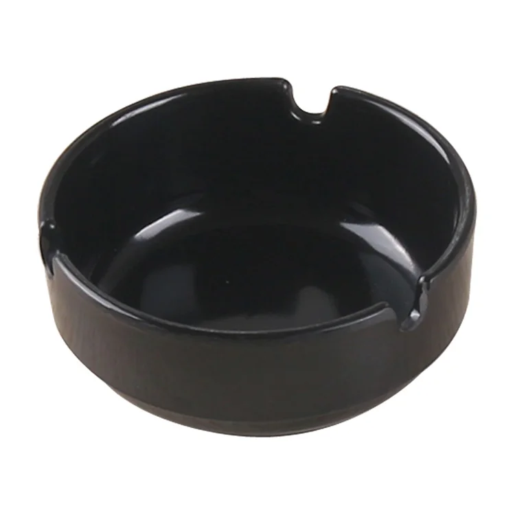 

RTS 7.7x7.7x 3.3 cm cheap mini portable round unbreakable black melamine plastic ashtray for bar and restaurant wholesale