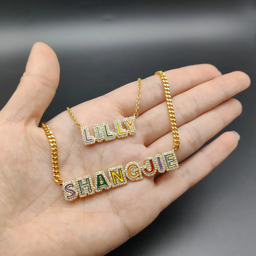 

Shangjie OEM collier brass fixed font custom personalized word enamel name necklace with pendant logo, Colorful