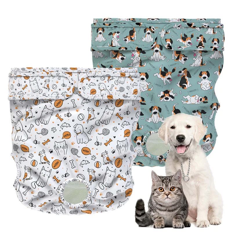 

COLLABOR Male Dog Toliet Pants Washable Pet Dog Diapers Hook&Loop Adjusted Male Dog Cloth Diaper Free Diaper Bag Food Bowl, Solid, print, digital print