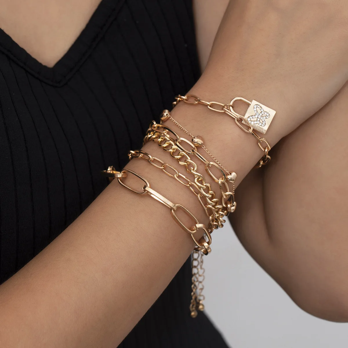 

Fashion butterfly gold charm bracelet set for women wholesale N2010202, As picture