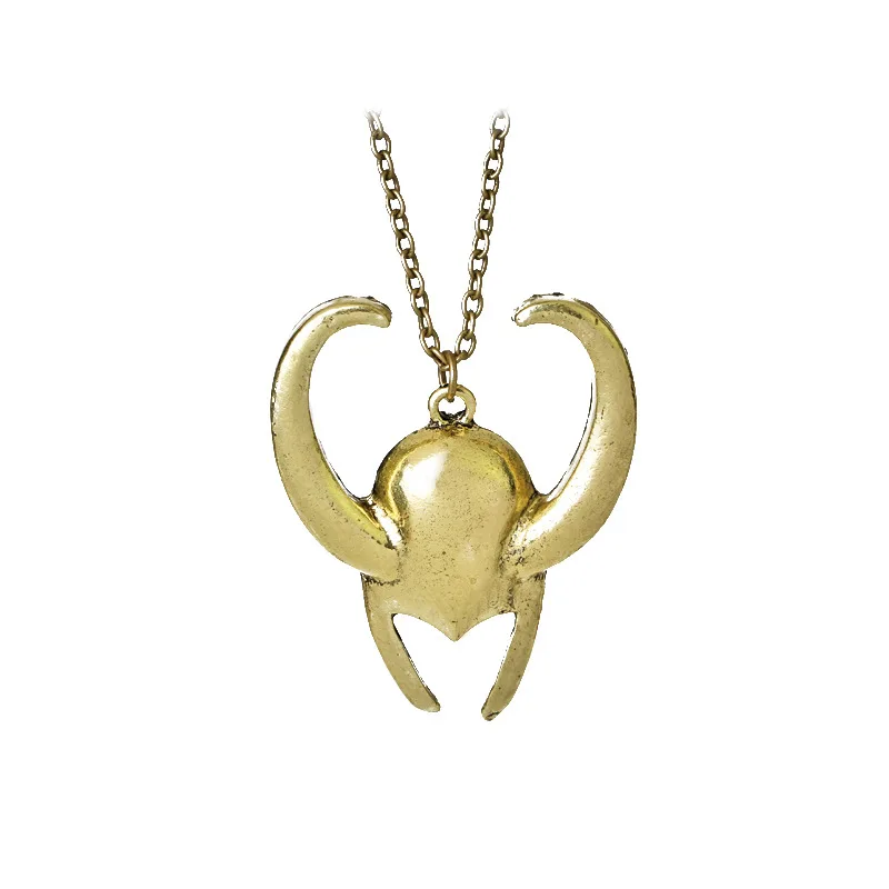 

Wholesale Alloy Thor Dark World Loki Helmet Vintage Antique Gold Jewelry Pendant Necklace for Men and Women, Pictures