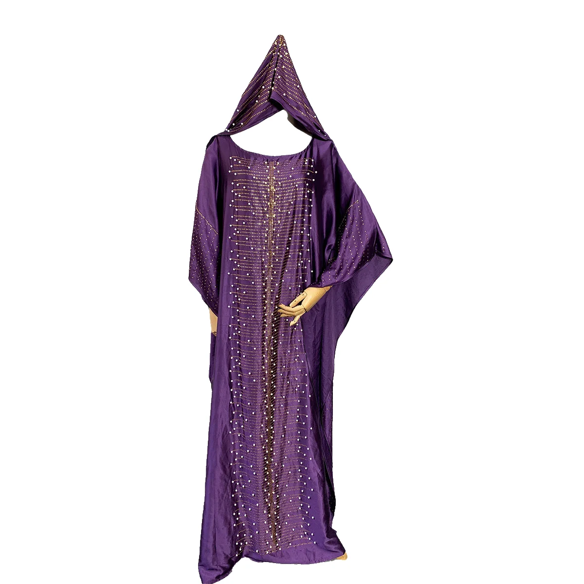 

emulation satin robe with round neck and loose bat sleeves Tie-in scarf Big yards long skirt