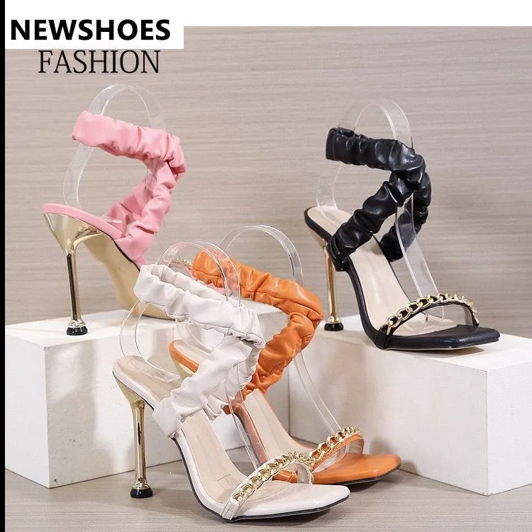 

2021 Summer New high heels shoes sandals fashion woman's sandals, Black/white/pink/orange