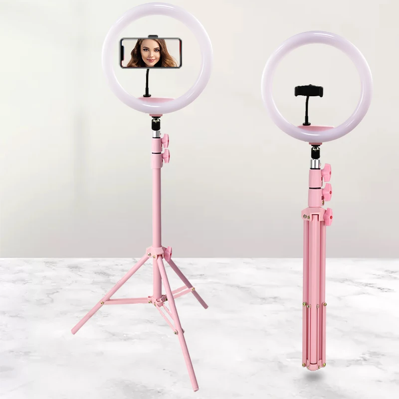 

2022 Hot sales pink makeup photography wholesale cheap phone tripod professional large led selfie ring light stand mobile tripod