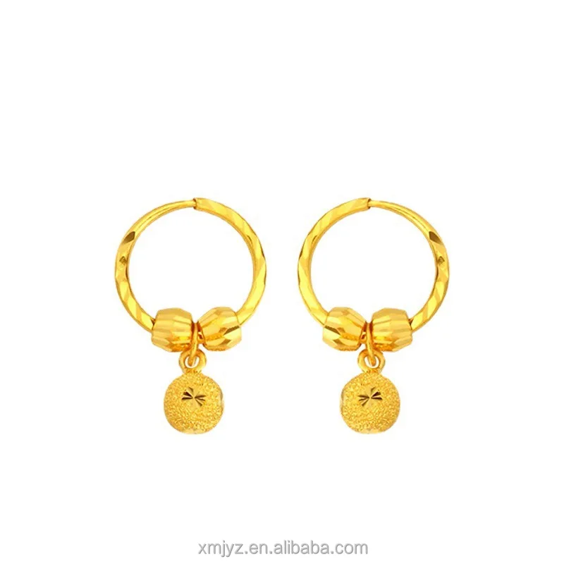 

Vietnam Sand Gold Round Bead Earrings Brass Gold Plated Transfer Beads Sand Face Gold Beads Fashion Women'S Earrings Accessories