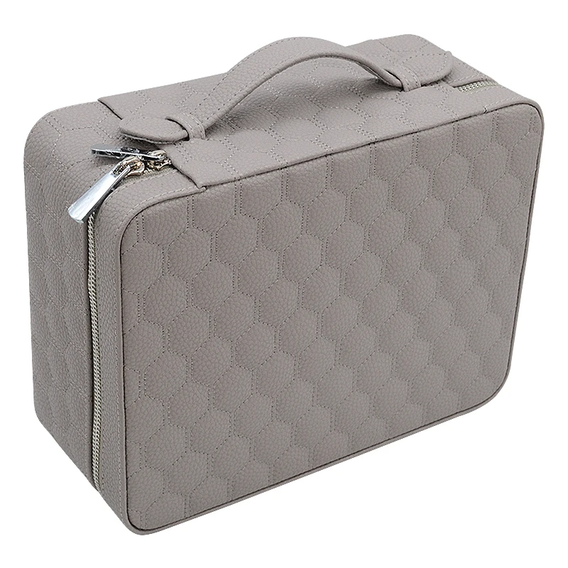 

Wholesale Personalized Portable Watch Travel Storage Box Zipper Real Leather Jewelry Organizer, Grey/beige