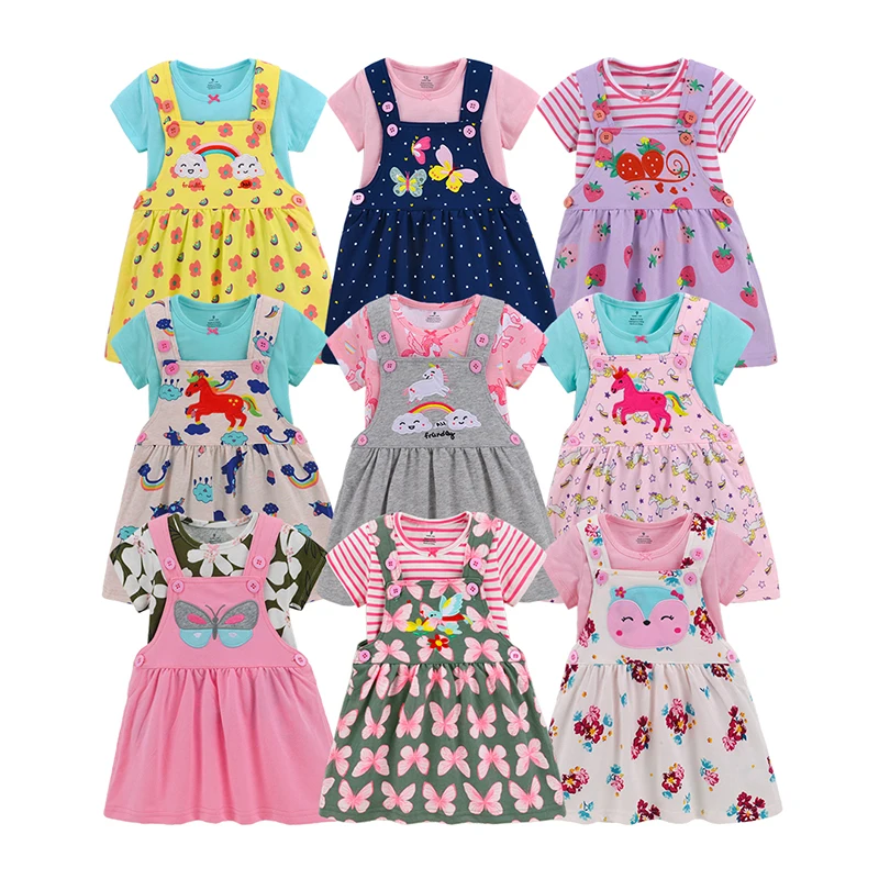 

Growprint 2022 New High Quality 100% Cotton Summer Infants Clothes 2Pcs Tee & Dress Set Baby Dress Set, Photo showed