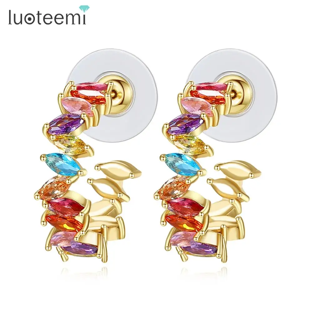 LUOTEEMI Luxulry Multi Cubic Zirconia Earrings Latest Design 2024 Factory Directly Sale Zirconia Earrings