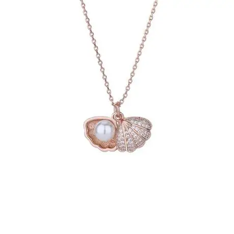 

S925 sterling silver diamond scalloped pearl necklace for women, Sliver