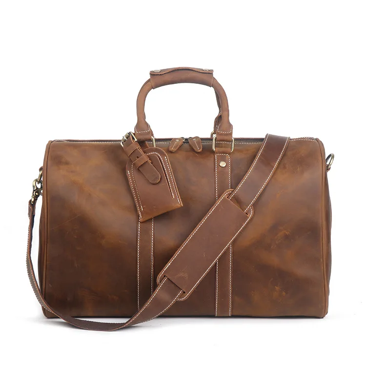 

Factory New Style Men Women Leather Handbag Handmade Leather Travel Bag Crazy Horse Leather Large Capacity Duffel Bag