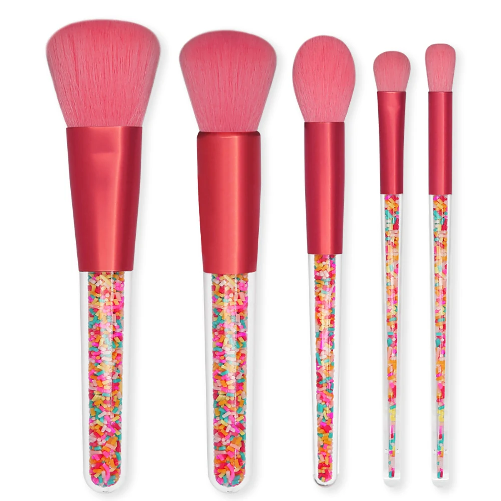 

Private Label 5 Pcs/Set Pink transparent candy handle makeup brushes set foundation brush makeup kit Make Your Own Brand