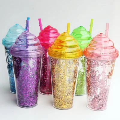 

double wall plastic tumbler with glitter, Clear