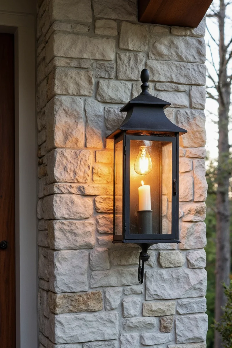 Christmas and Halloween-themed lanterns side by side
