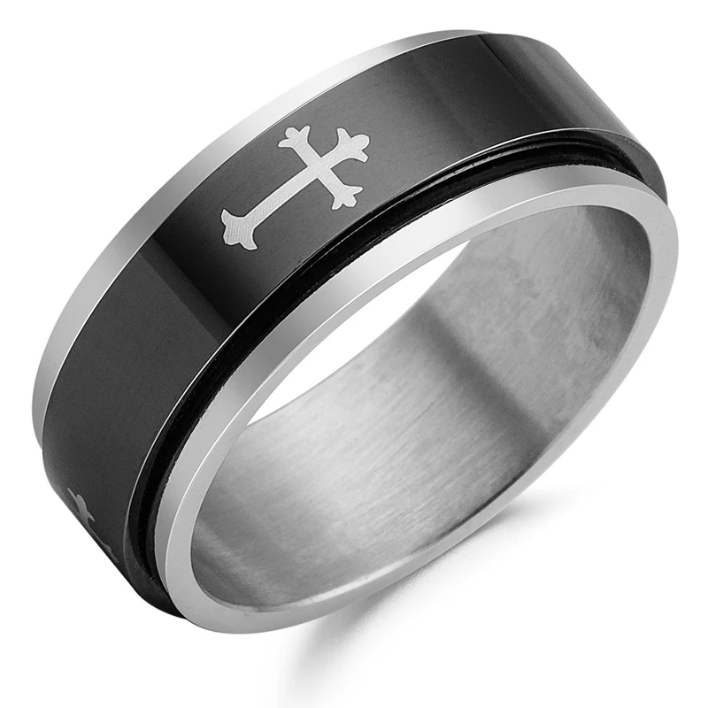 

Religious Christian 8MM Dark Engraved Cross Design Stainless Steel Rings For Men