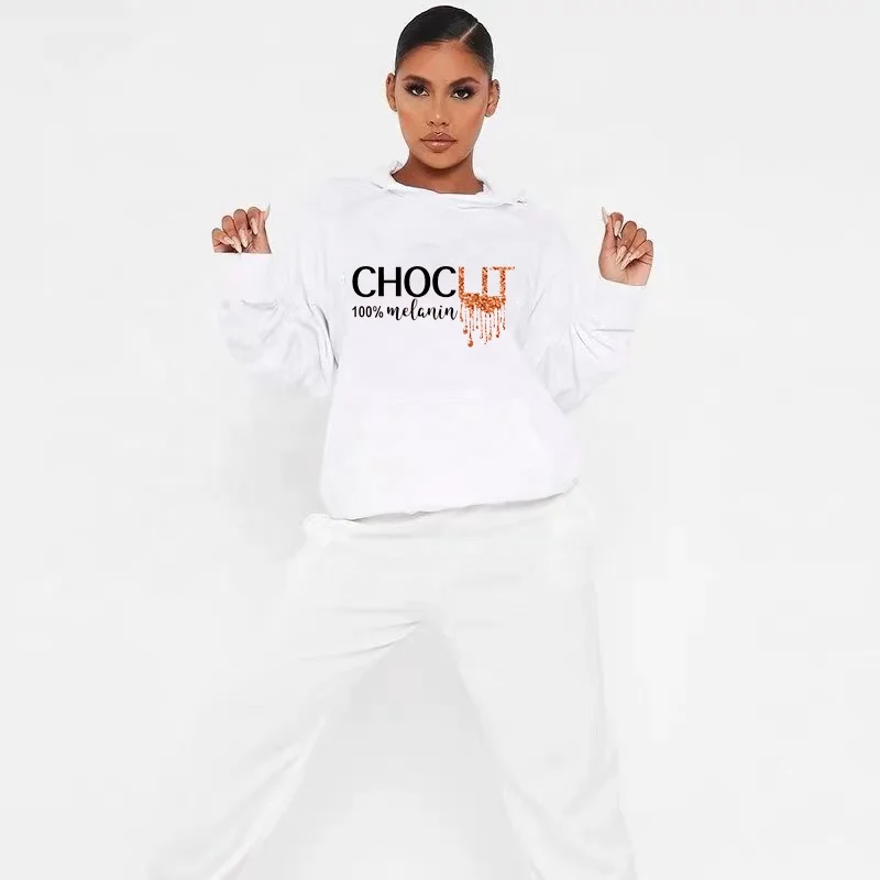 

Wholesale Cotton Women's Hoodies & Sweatshirts Logo Print Melanin Chocolit Pullover Hoodies Oversized Long Sleeve For Women