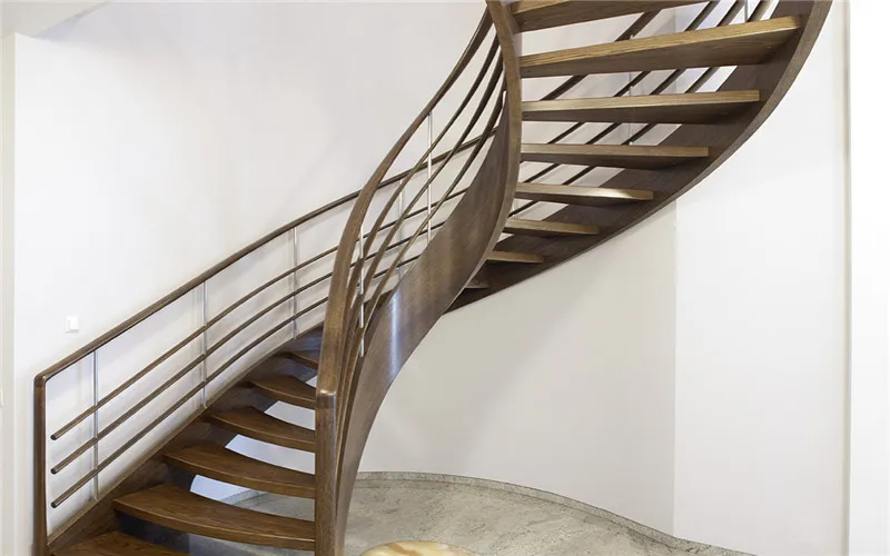 Helical Trappenhuis Timber Stair Carbon Steel With Wood Grain Painting Staircase Wooden Step For Home Indoor Use