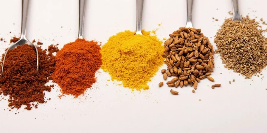 Garam masala mix in a wooden spoon