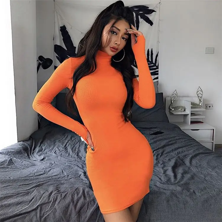 

D94926 2020 autumn women fashion sexy club wear skirt turtleneck long sleeve dress