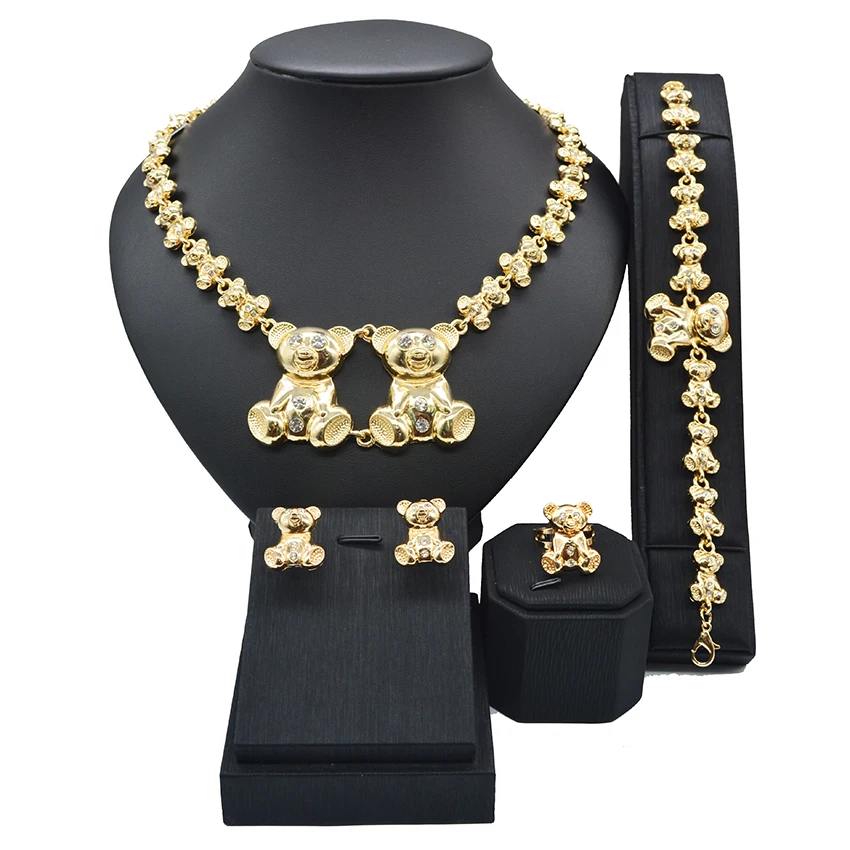 

New 2021 gold plated 18K color cute bear Girl Jewelry Set
