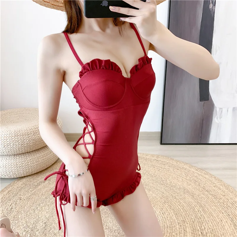 

YZ-0525 Side Bind Hollow Out Spa Bathing Suit One Piece Sexy Womens Swimsuits