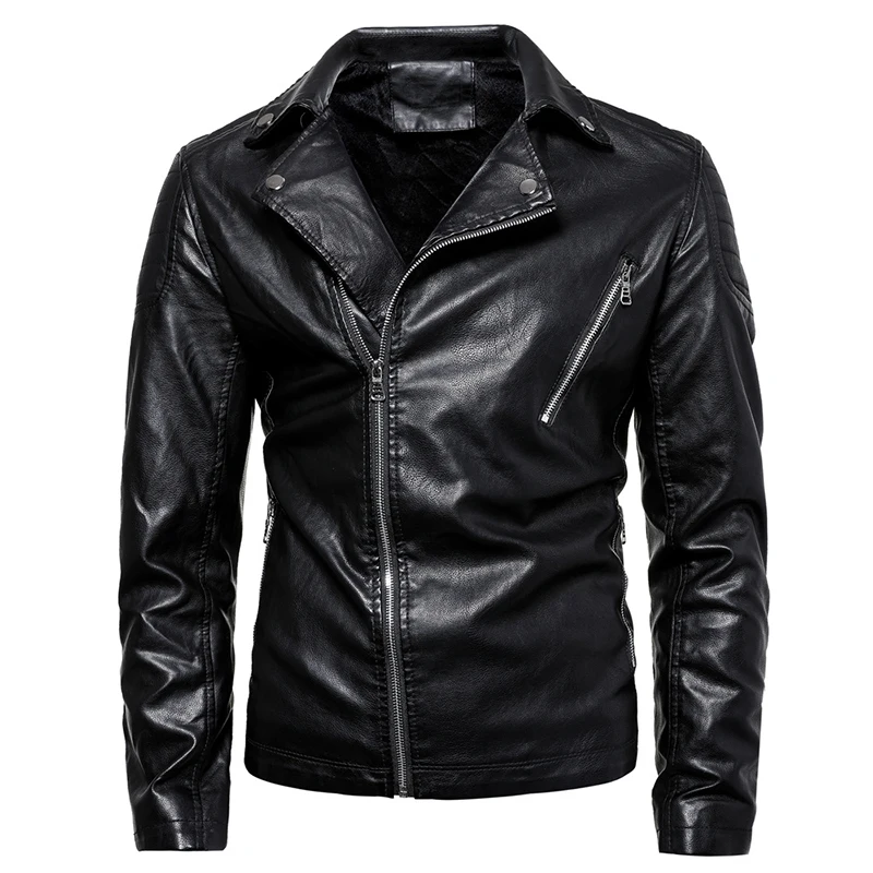 

Wholesale winter super warm fashion retro men's motorcycle biker black plus size pu leather jackets, 3 colors