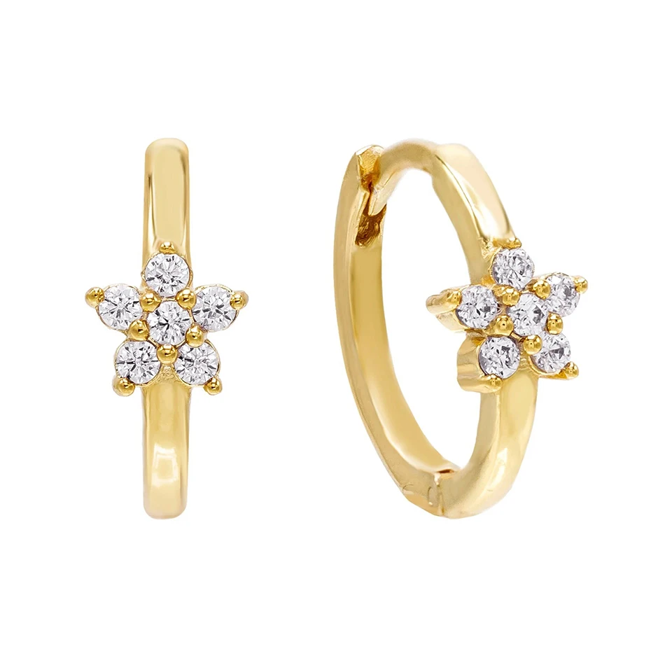 

Wholesale Gold Earrings Brass Jewelry 18k Gold Plated Flower Crystal Huggie Hoop Earrings
