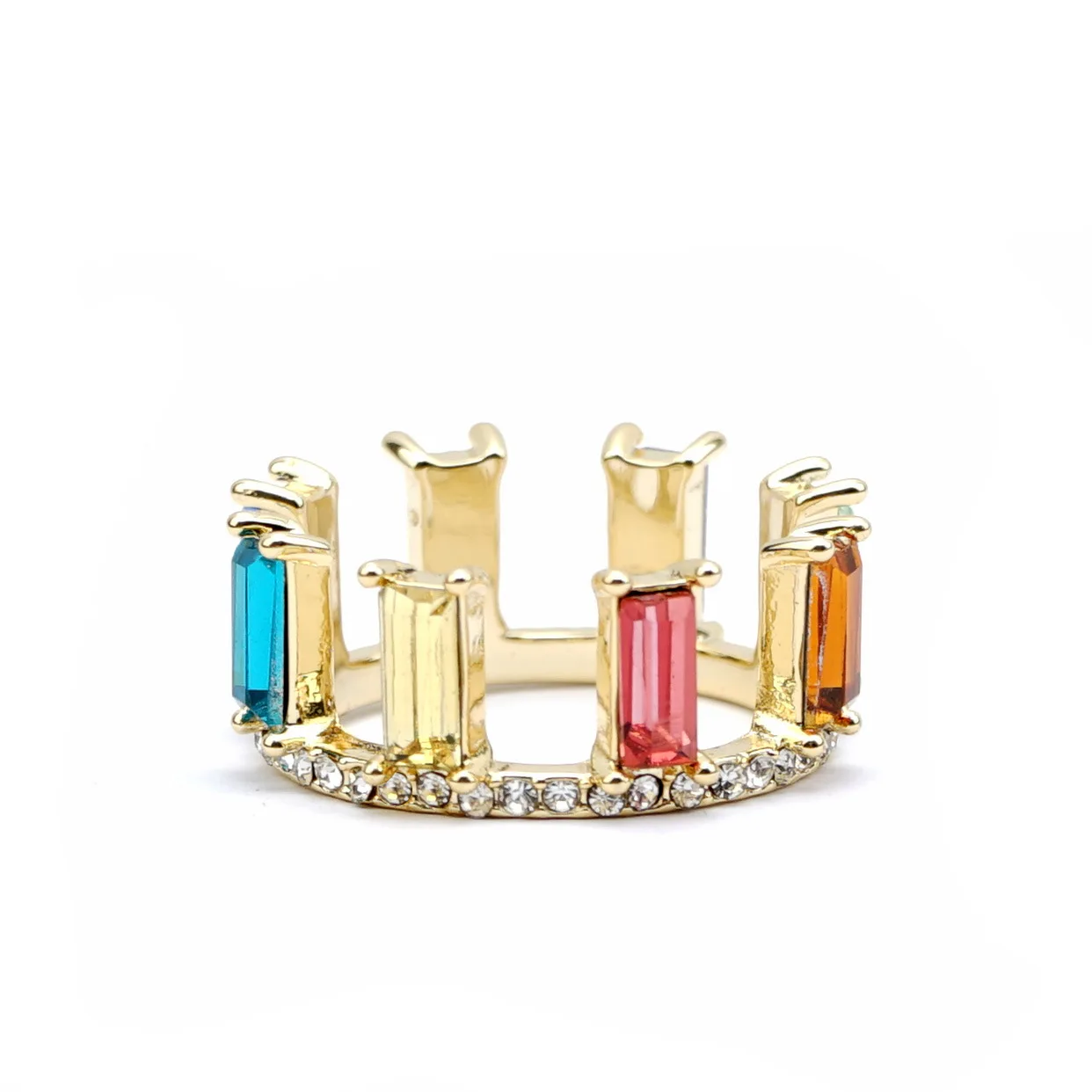 

Fashion Rainbow Eternity Ring For Women Cubic Zircon Crown Gold Plated Wedding Jewelry Factory Wholesale