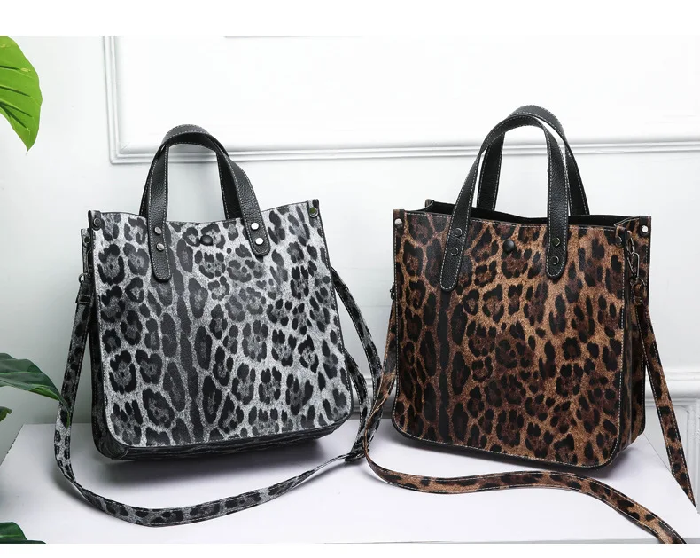 

2021 New large capacity leopard print zipper 2 in 1 set shoulder bag girls shopping wallet and phone handbags, 2 colors