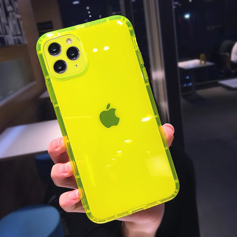 

HOCAYU Neon Fluorescent Solid Color Phone Case For iPhone 11 Pro XR X XS Max 7 8 Plus 12 Mini Case Soft TPU Clear Shockproof