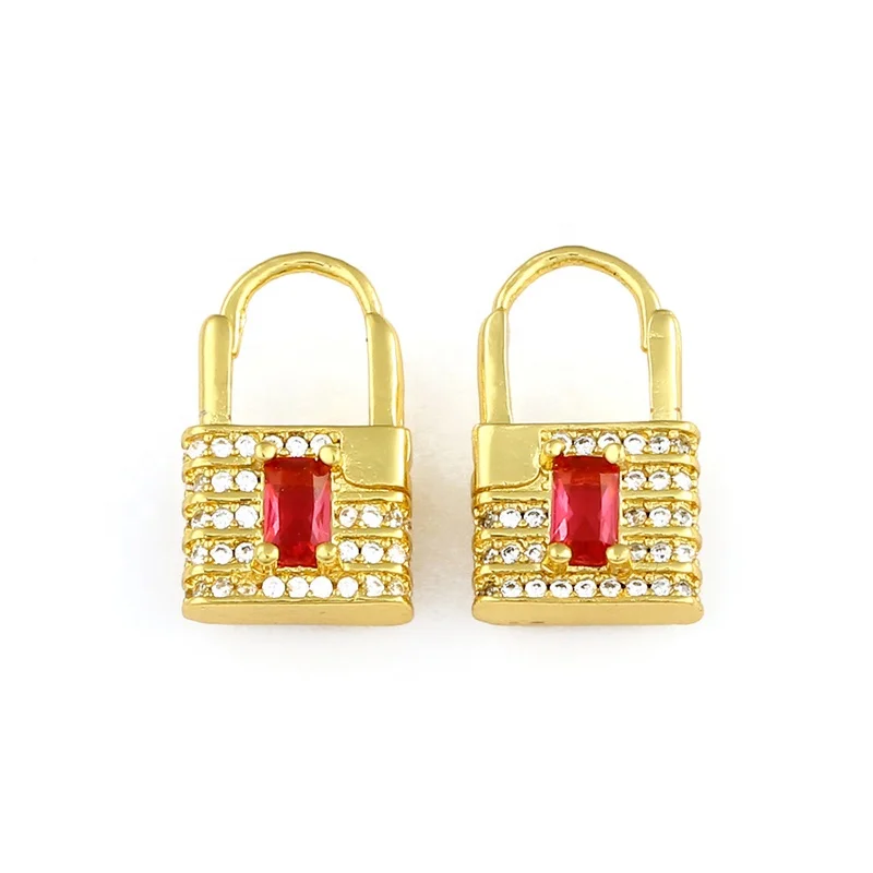 

JYJ Pave Cubic Zirconia Diamond Lock Padlock Huggie Hoop Earring