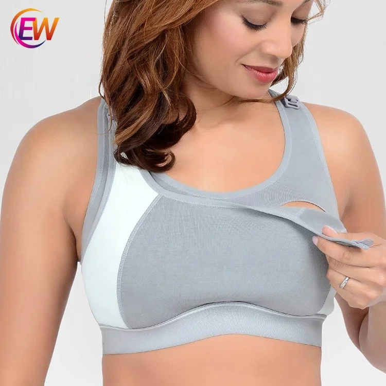 

EW OEM Print Design Comfortable Padded Wireless Grey Color Nursing Sports Bra Maternity Bra Breastfeeding Crops, Customized color