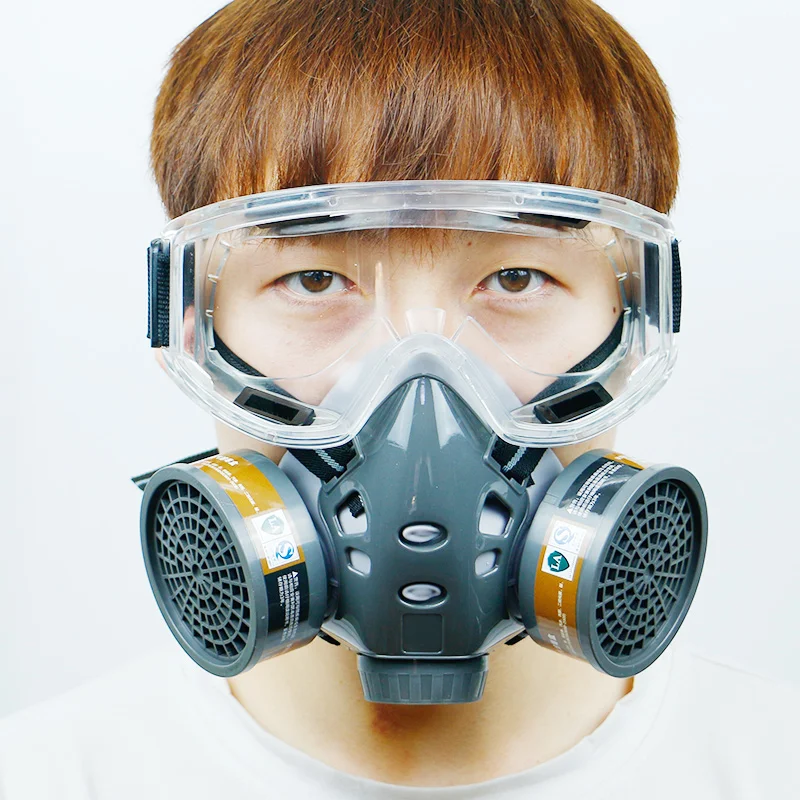 

2021 New Set Painting Spay Filter Dust Protective Half Facemask Ant-fog Glasses, Grey