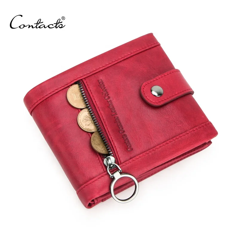 

Best hot selling on amazon ladies trend small rfid blocking out side zipper coin pocket red slim wallet