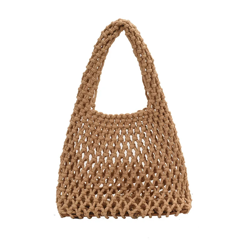 

Korean Hollowed Out Hand Woven Wrist Bag Boho Style Shopping Handbag For Women beach bag Knitted HandBag Beach Hobo Bags