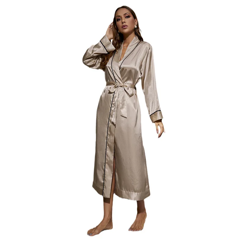 

New Party Dating Romantic Solid Color Long Thin Pajamas Home Bathroom Bathrobe Women Silk Sexy Cardigan Pajamas Pajamas