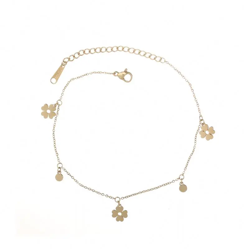 

2020 Trending Manufacturer Price Gold Plated Adjustable Clover Pendant Stainless Steel Chain Anklet, Customized color