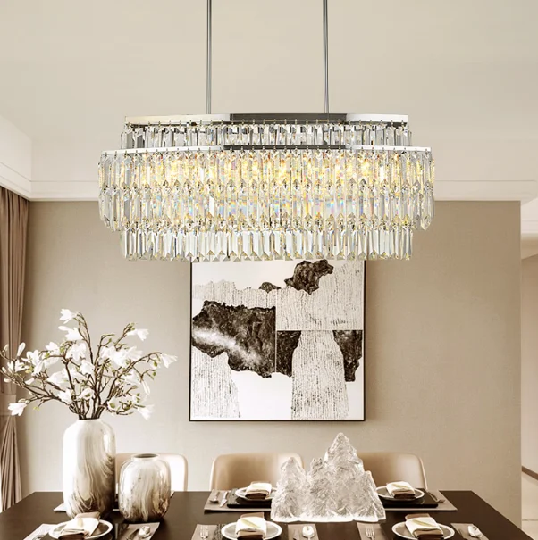 
Rectangular Modern K9 Crystal Chandeliers Lighting Pendant Fixture 12-Lights Dining room chandelier 