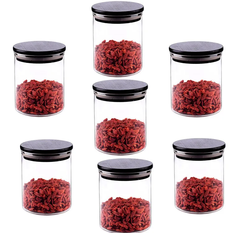 

100ml/3.36oz Home decoration transparent tank Round glass jar with black wood lid