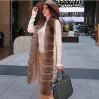 

Vogue winter woman clothing long sweater winter ladies real fox fur trimming trench coat RUSSIA popular open front fur cardigan