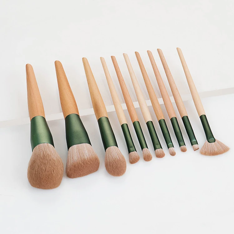 

UMEI 10 Pcs Green Vegan Bamboo Handle Synthetic Hair Makeup Brushes Professional Custom Make Up Brush Set