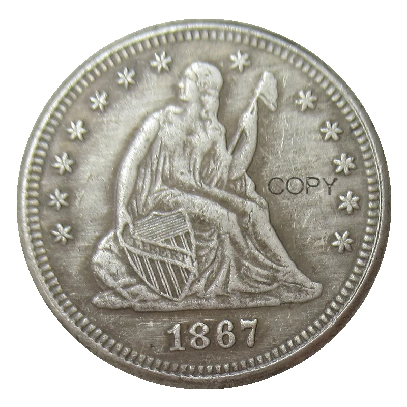 

Reproduction US 1867 P/S Seated Liberty Quarter Dollar Silver Plated Decorative Commemorative Coins