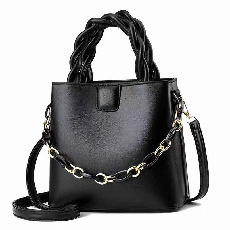 

DL003 25 New arrival high quality leather bag solid color ladies handbags shoulder fashion chain handbags for women, Black....