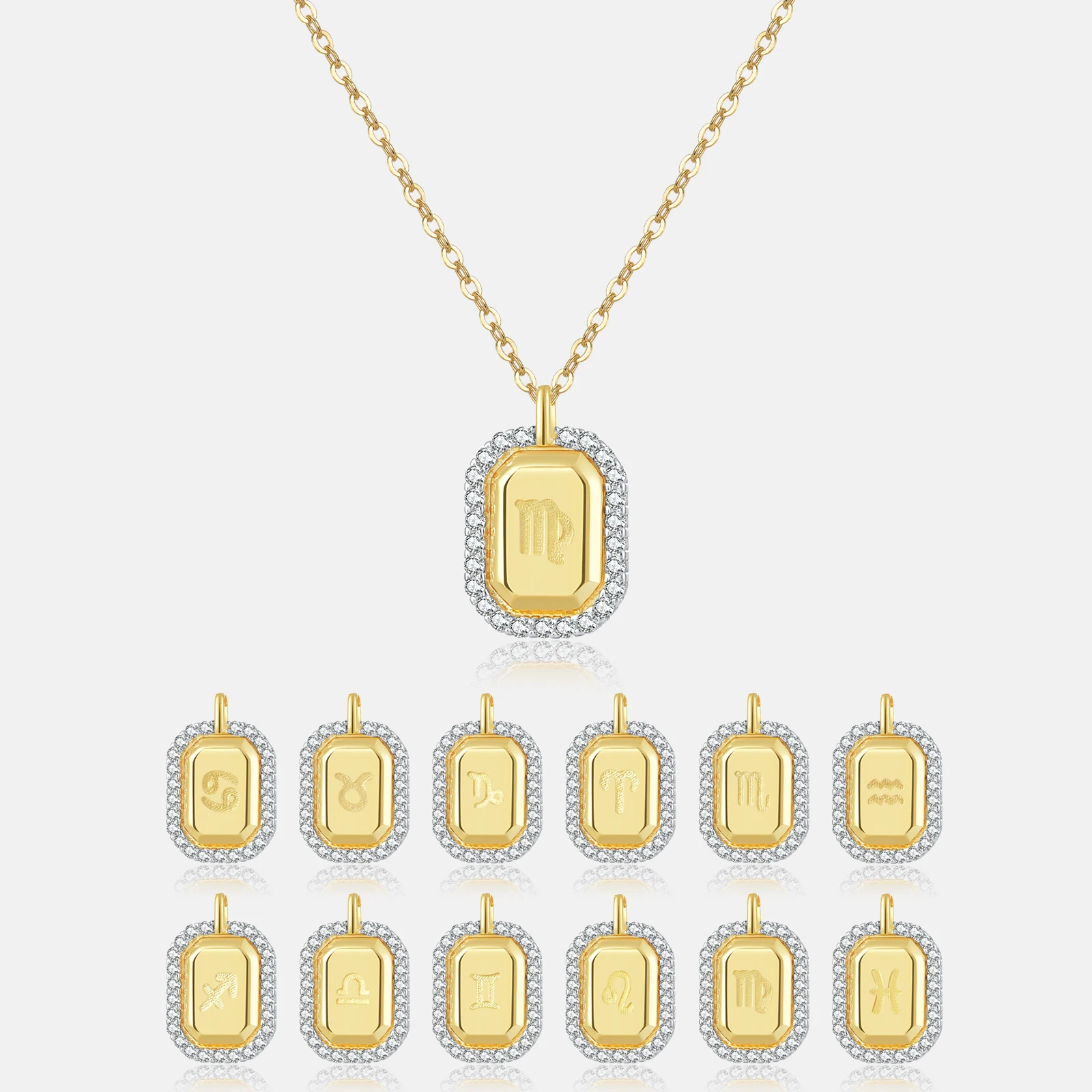 FUAMAY Collares Para Mujer  18K Gold Plated Jewelry Necklace 12 Constellations Pendant Necklace With Zircon