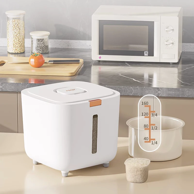 Kitchen Sealed Against Insects and Moisture Rice Dispenser Container Storage with Transparent Scale Measuring Cup for Household