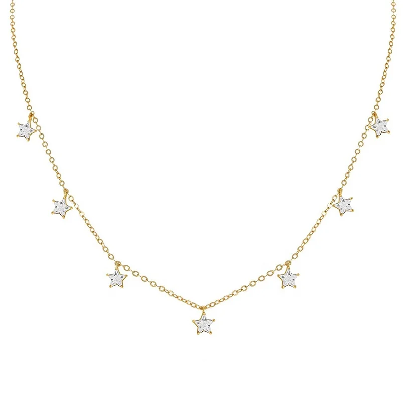 

Gemnel 925 sterling silver glam CZ star choker with diamonds jewelry star charm necklace for woman