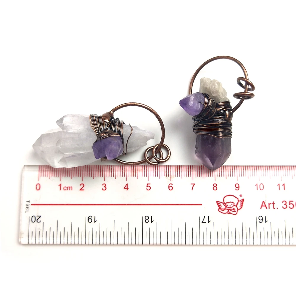 

Fashion Natural Handmade Healing Stones Beads Amethyst Clear Quartz Crystal Points Pendant Wholesale For Jewelry Necklace making, Purple, clear