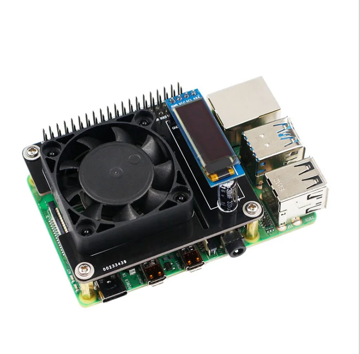 Raspberry Pi 4 Cooling Fan Intelligent Speed Control Expansion Board RGB Cooling HAT with OLED Display for Raspberry Pi 3