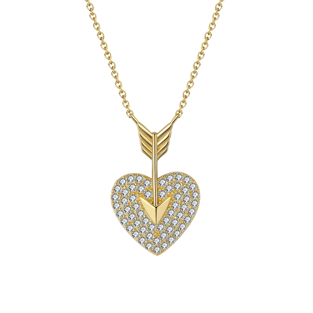 

RINNTIN SN283 Custom Valentine's Day Gift for Women 925 Sterling Silver Pave Setting Cubic Zircon Heart Pendants Gold Necklaces